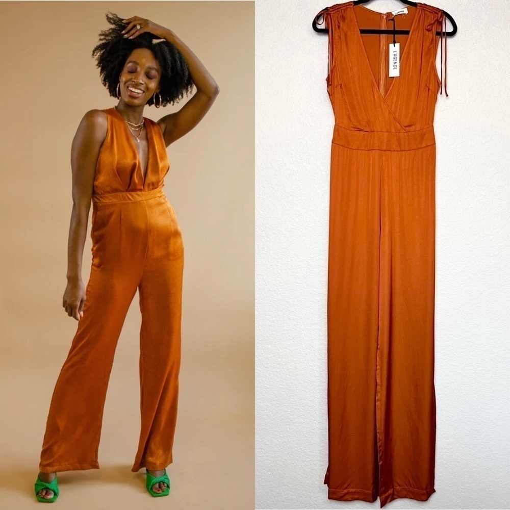 NWT L’AGENCE Sleeveless Ruched Tie Shoulder High Rise Wide Leg Wrap Jumpsuit‎ XS